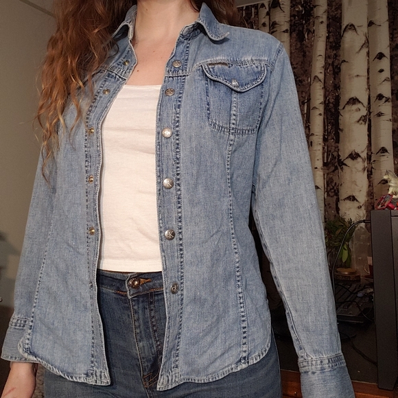 90s Vintage Calvin Klein jeans denim shirt/jacket - Picture 2 of 7